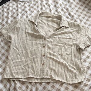 Love Notes Beige and Black Pinstripe Short Sleeve Shirt